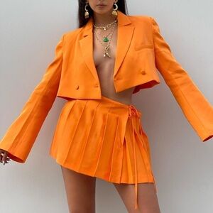 Meshki orange pleated tie up skirt XS